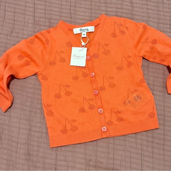 Bonpoint Orange Kids Cardigan with Cherry Design - Picture 1 of 1